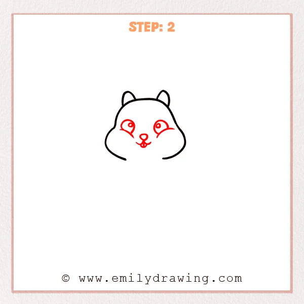 how to draw a cartoon chipmunk - Step 2 progression of the cartoon chipmunk drawing after the "add the face" stage.
