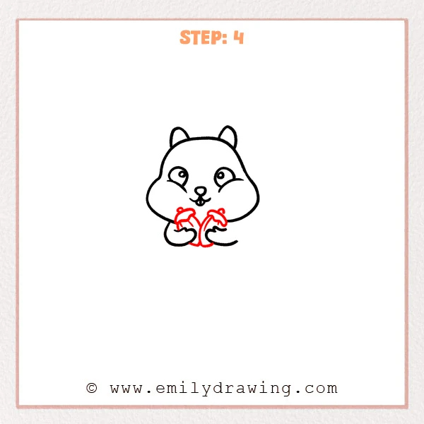 how to draw a cartoon chipmunk - Step 4 progression of the cartoon chipmunk drawing after the "add the acorn" stage.