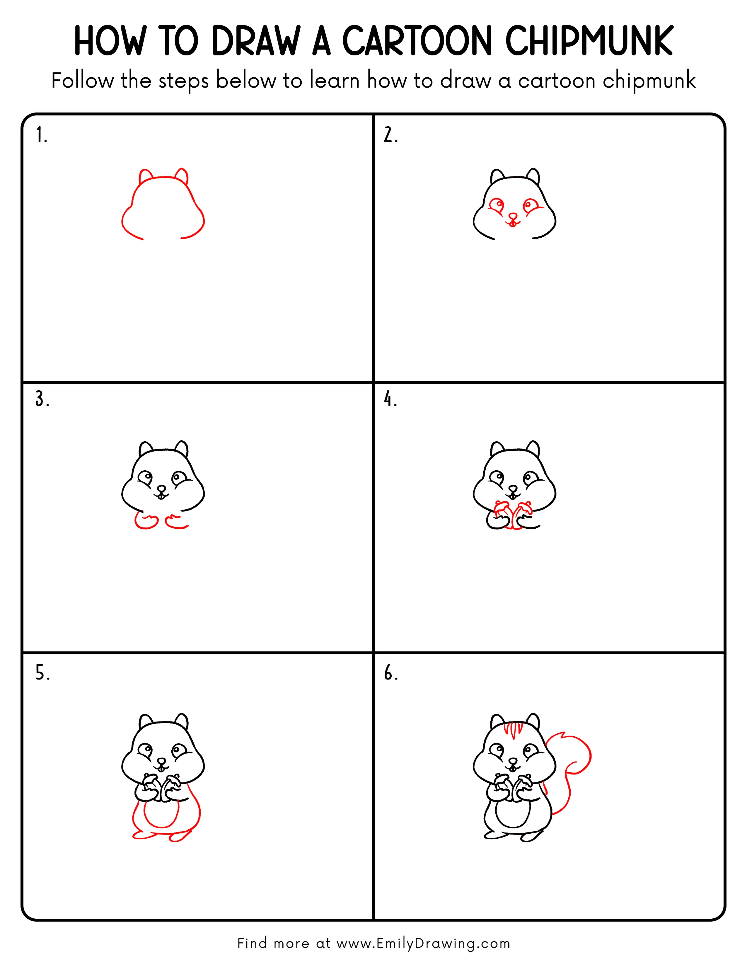 Printable Cartoon Chipmunk Drawing Guide
