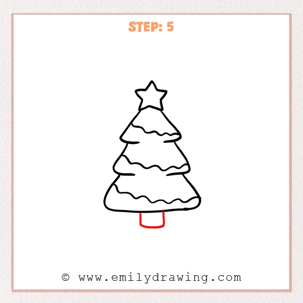 how to draw a cartoon christmas tree - Step 5 progression of the cartoon christmas tree drawing after the "draw the trunk" stage.