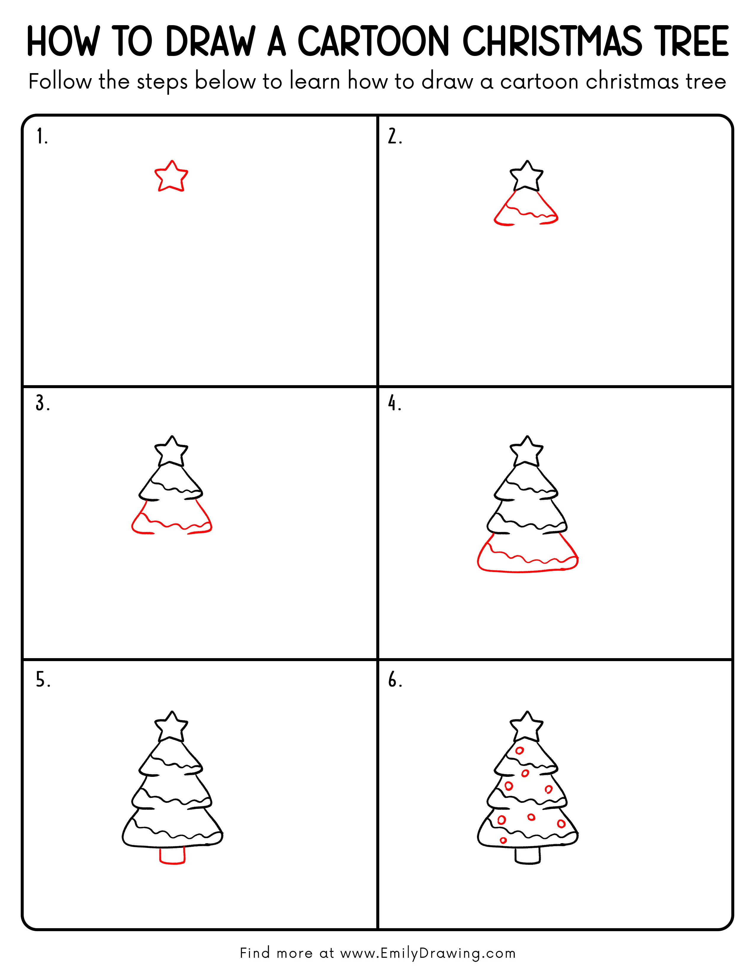 Printable Cartoon Christmas Tree Drawing Guide