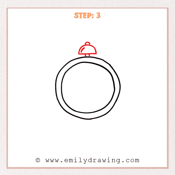 how to draw a cartoon clock - Step 3 progression of the cartoon clock drawing after the "draw the top bell" stage.