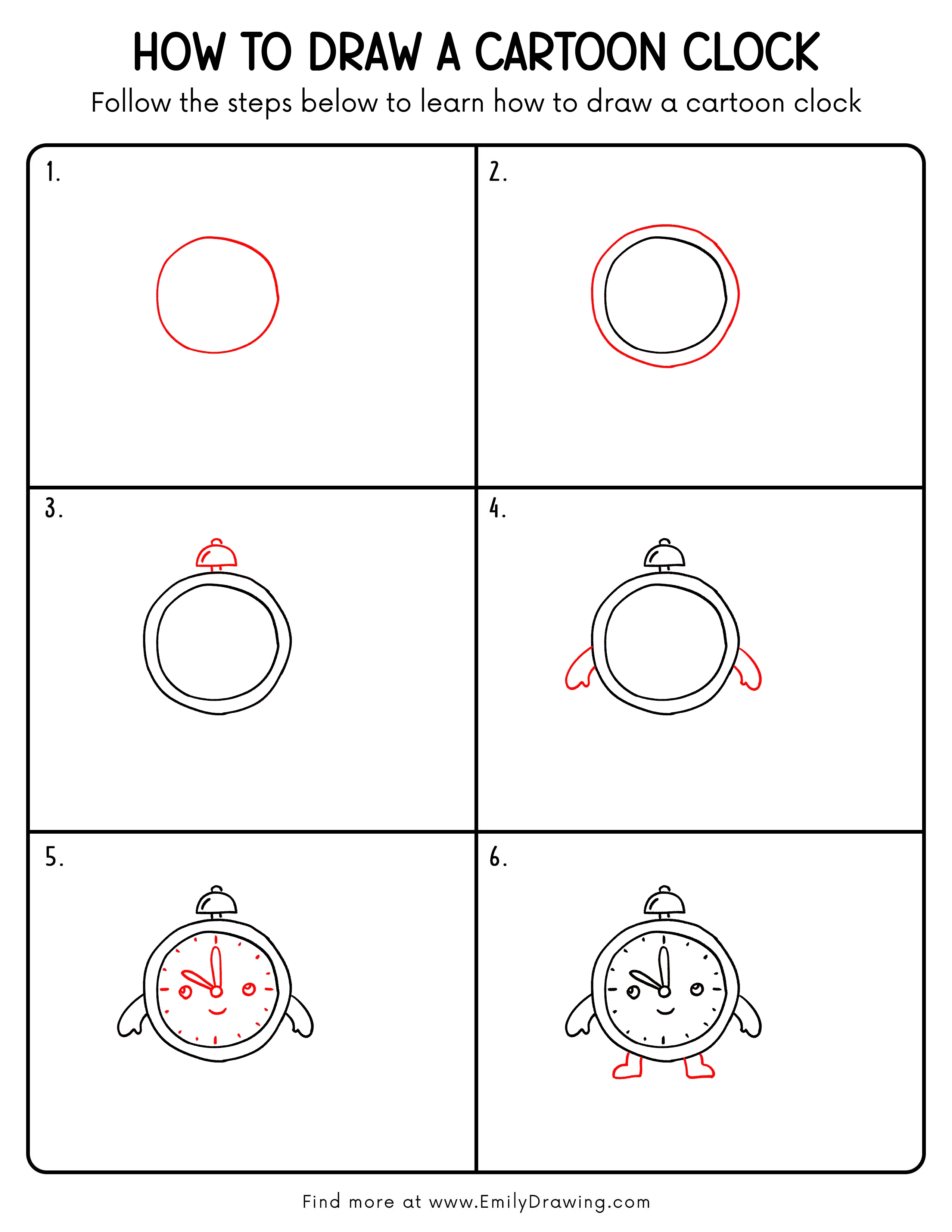 Printable Cartoon Clock Drawing Guide