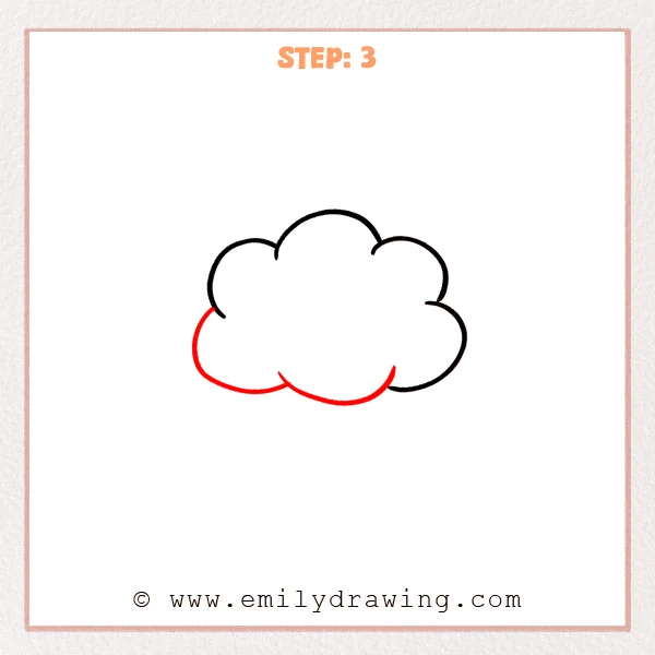 how to draw a cartoon cloud - Step 3 progression of the cartoon cloud drawing after the "close the cloud" stage.