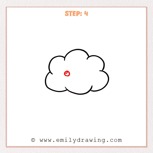 how to draw a cartoon cloud - Step 4 progression of the cartoon cloud drawing after the "add the first eye" stage.