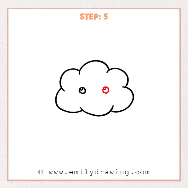 how to draw a cartoon cloud - Step 5 progression of the cartoon cloud drawing after the "add the second eye" stage.