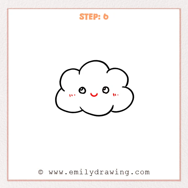 how to draw a cartoon cloud - Step 6 progression of the cartoon cloud drawing after the "finish the face" stage.