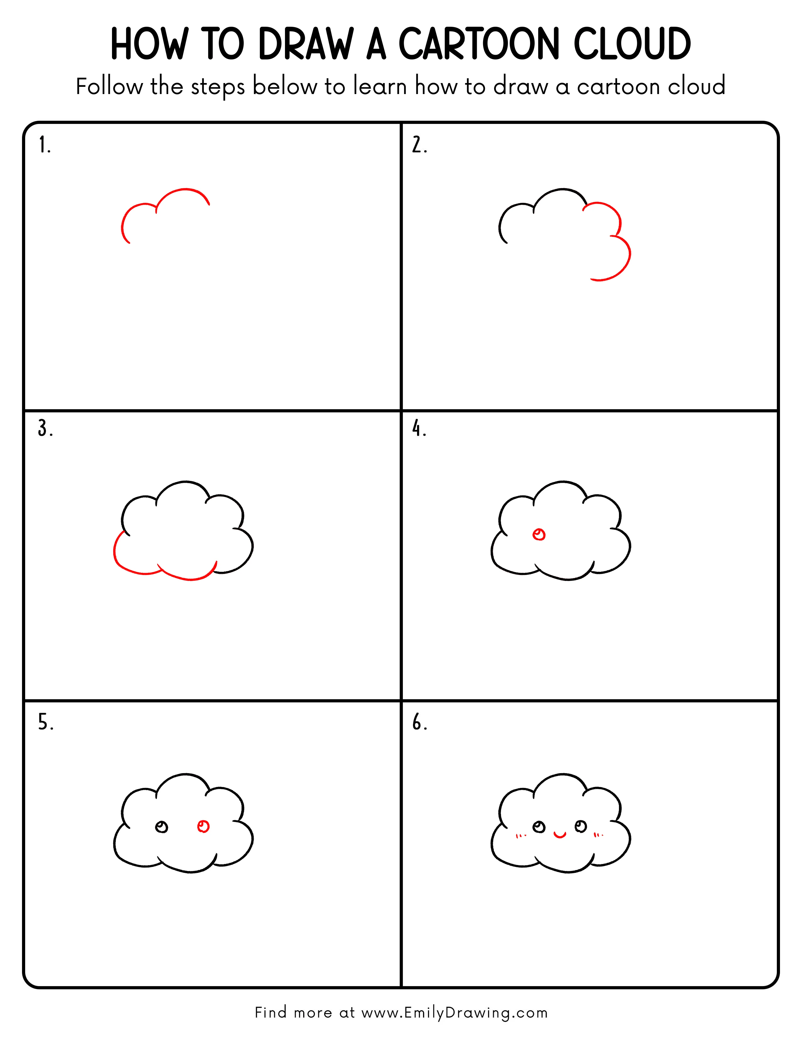 Printable Cartoon Cloud Drawing Guide