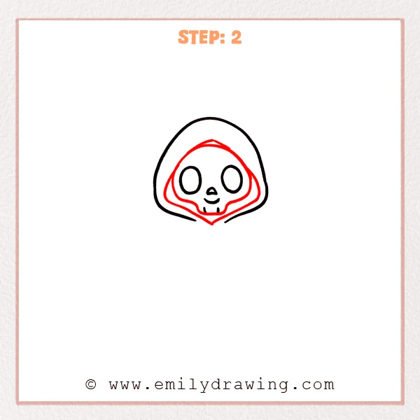 how to draw a cartoon death - Step 2 progression of the cartoon death drawing after the "add the hood" stage.