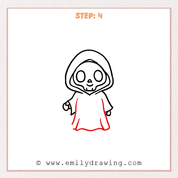 how to draw a cartoon death - Step 4 progression of the cartoon death drawing after the "draw the robe" stage.