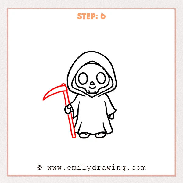 how to draw a cartoon death - Step 6 progression of the cartoon death drawing after the "finish with the scythe" stage.