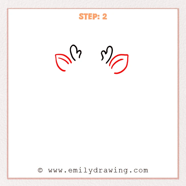 how to draw a cartoon deer - Step 2 progression of the cartoon deer drawing after the "add the ears" stage.