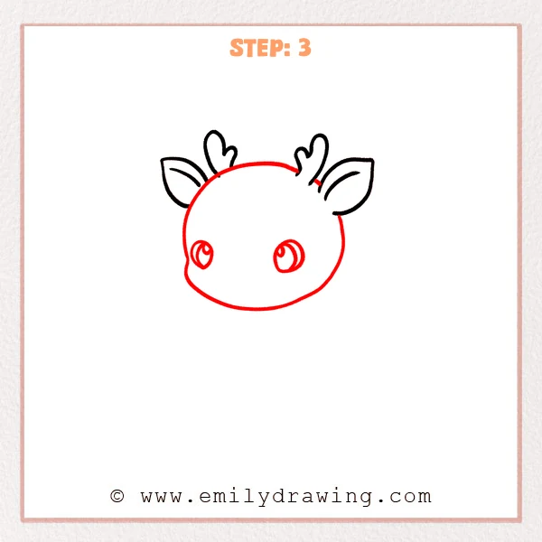how to draw a cartoon deer - Step 3 progression of the cartoon deer drawing after the "build the head" stage.