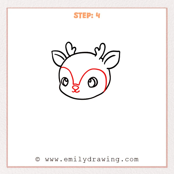 how to draw a cartoon deer - Step 4 progression of the cartoon deer drawing after the "add the muzzle markings" stage.
