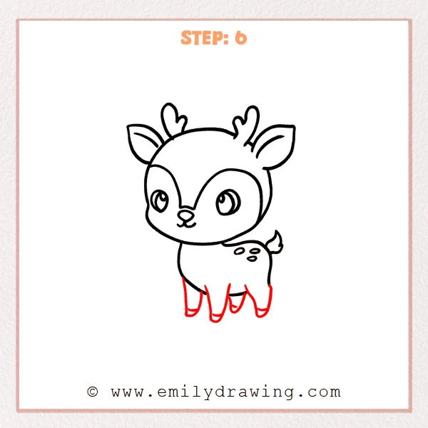 how to draw a cartoon deer - Step 6 progression of the cartoon deer drawing after the "finish the legs" stage.