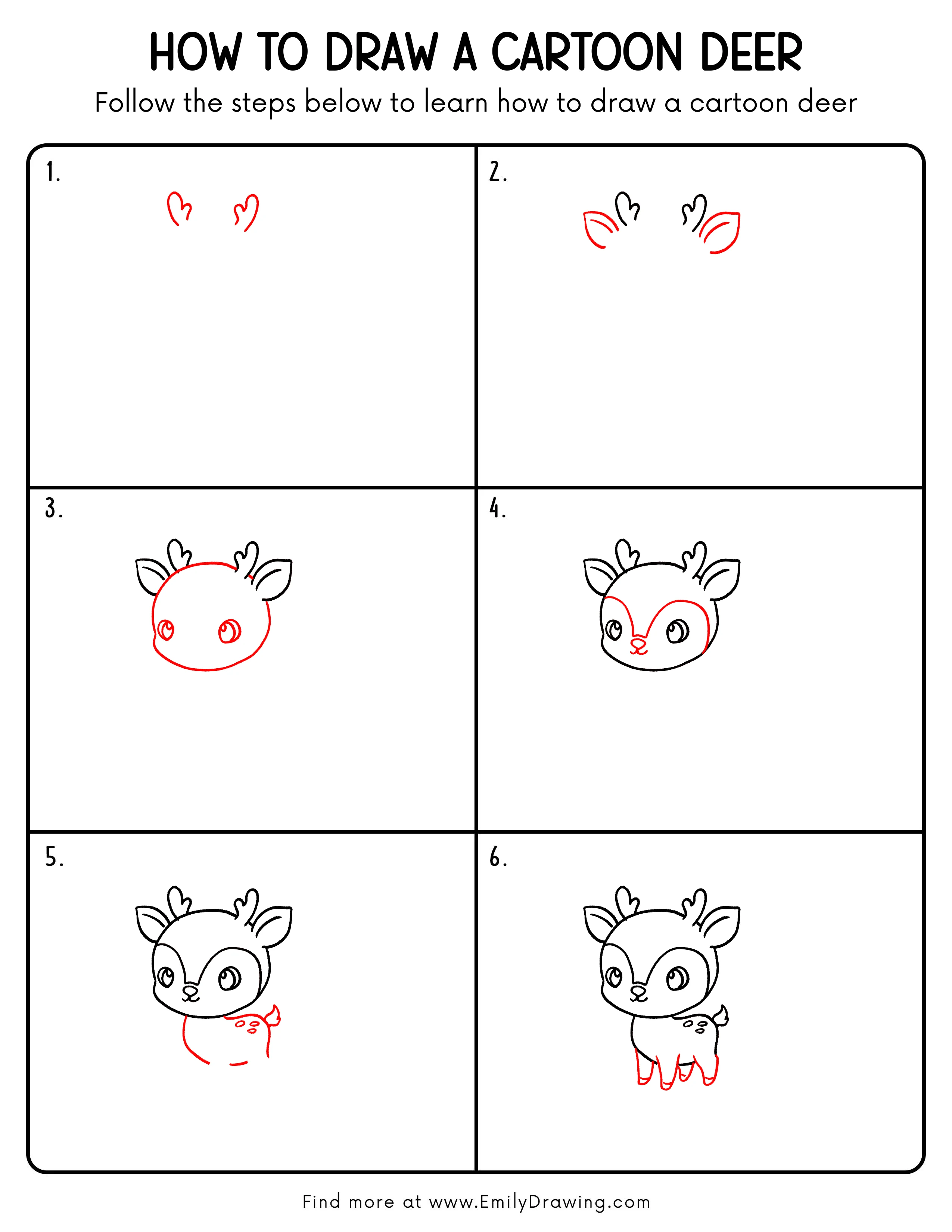 Printable Cartoon Deer Drawing Guide