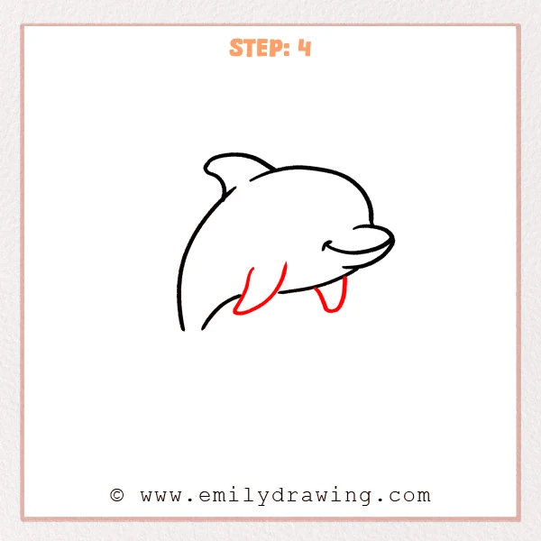 how to draw a cartoon dolphin - Step 4 progression of the cartoon dolphin drawing after the "draw the flippers" stage.
