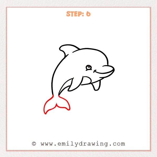 how to draw a cartoon dolphin - Step 6 progression of the cartoon dolphin drawing after the "finish the tail" stage.