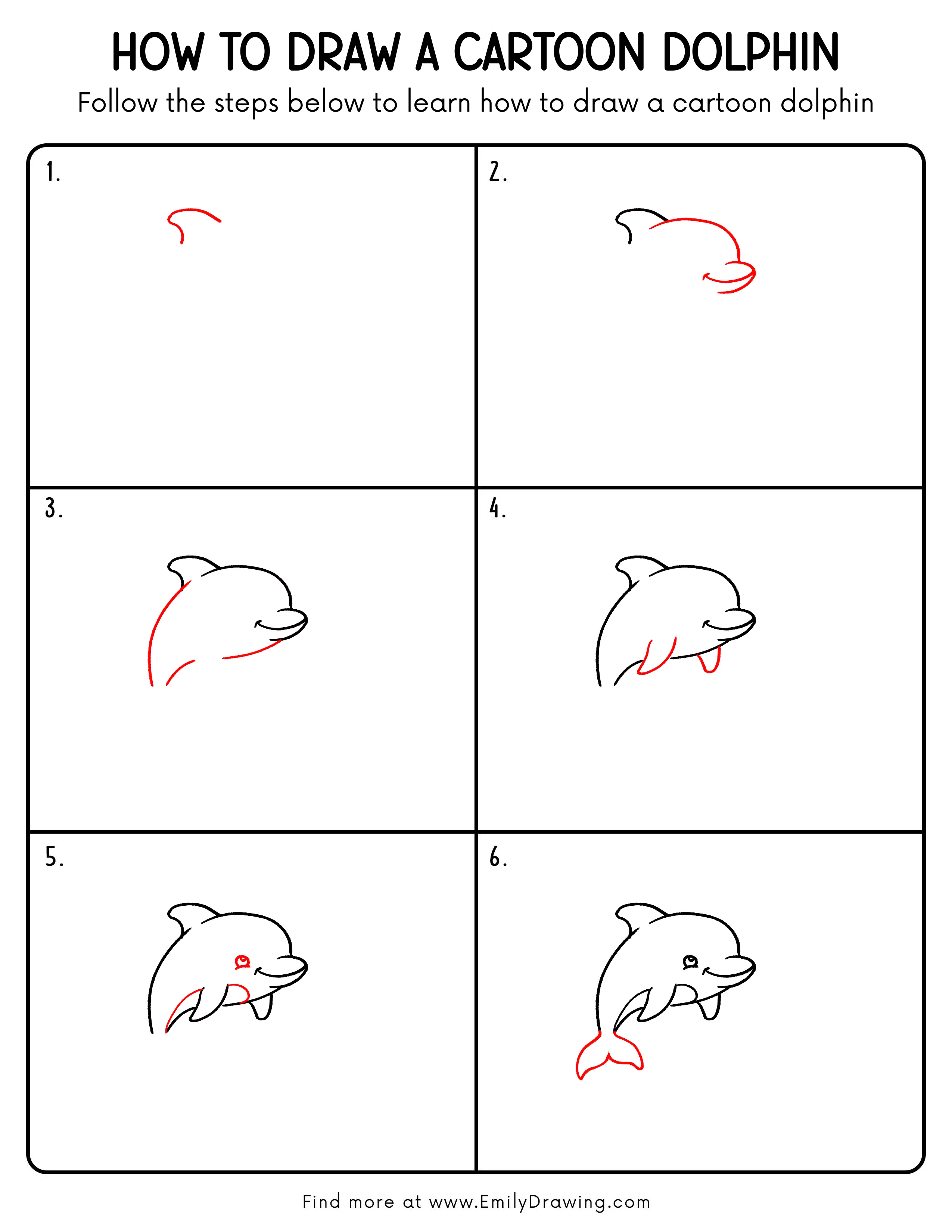 Printable Cartoon Dolphin Drawing Guide