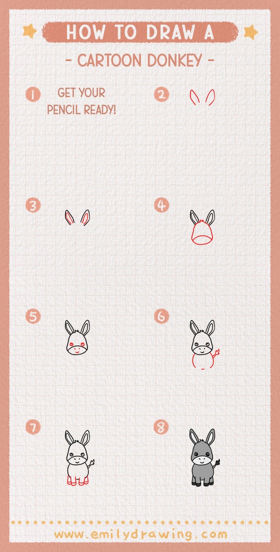how to draw a cartoon donkey pinterest pin
