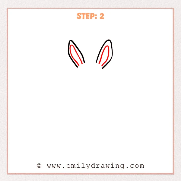 how to draw a cartoon donkey - Step 2 progression of the cartoon donkey drawing after the "add inner ear lines" stage.
