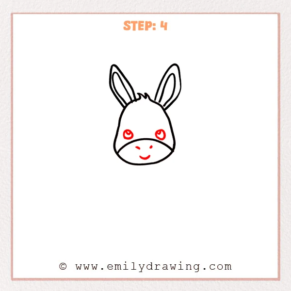 how to draw a cartoon donkey - Step 4 progression of the cartoon donkey drawing after the "add the face" stage.