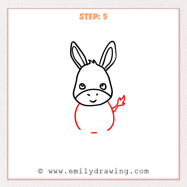 how to draw a cartoon donkey - Step 5 progression of the cartoon donkey drawing after the "draw the body and tail" stage.