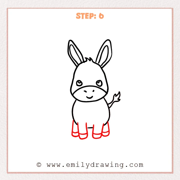 how to draw a cartoon donkey - Step 6 progression of the cartoon donkey drawing after the "finish the legs" stage.