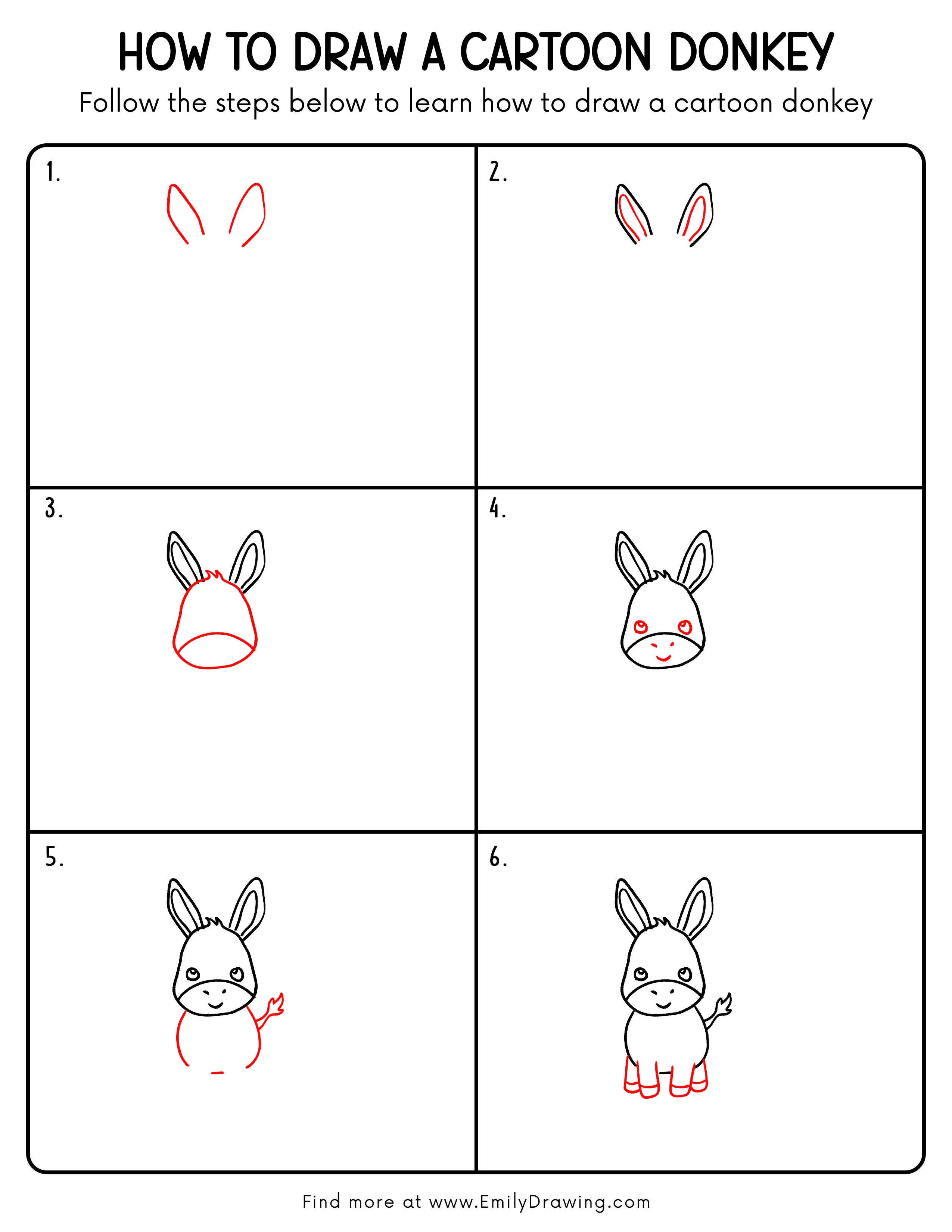 Printable Cartoon Donkey Drawing Guide