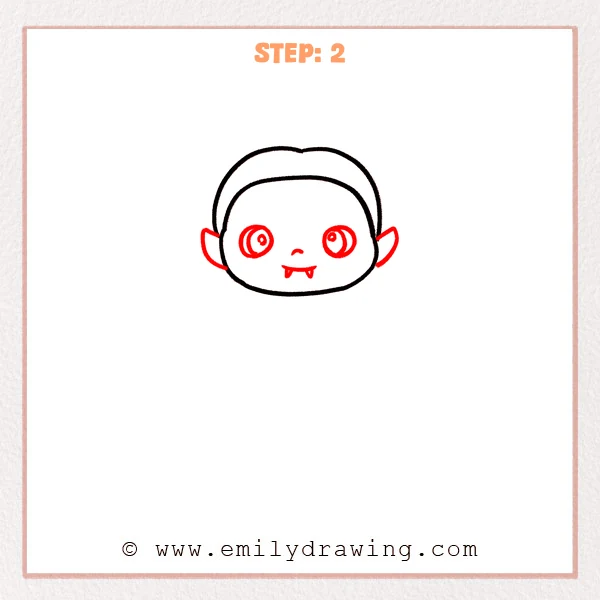 how to draw a cartoon dracula - Step 2 progression of the cartoon dracula drawing after the "add the face" stage.