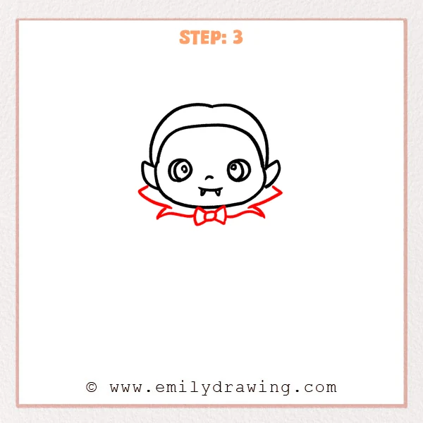 how to draw a cartoon dracula - Step 3 progression of the cartoon dracula drawing after the "draw the collar" stage.