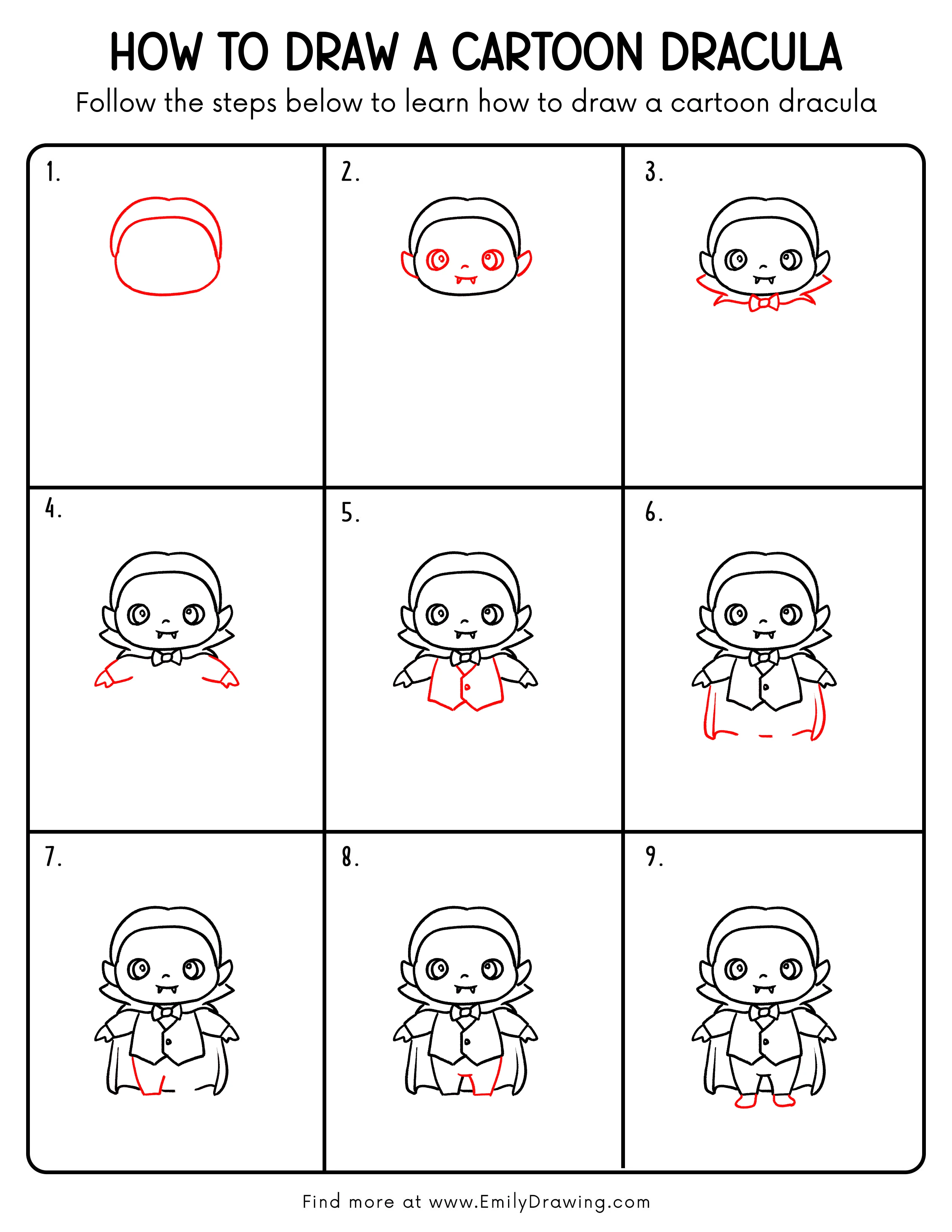 Printable Cartoon Dracula Drawing Guide