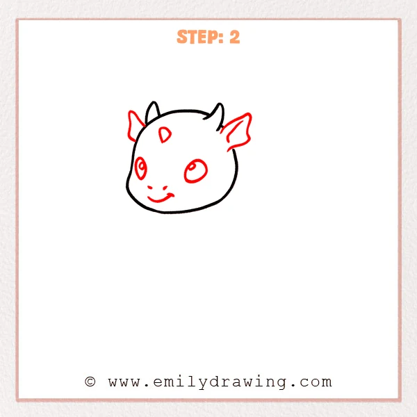 how to draw a cartoon dragon - Step 2 progression of the cartoon dragon drawing after the "add the face and ears" stage.