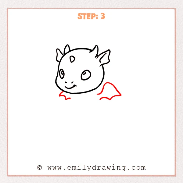 how to draw a cartoon dragon - Step 3 progression of the cartoon dragon drawing after the "draw the wings" stage.