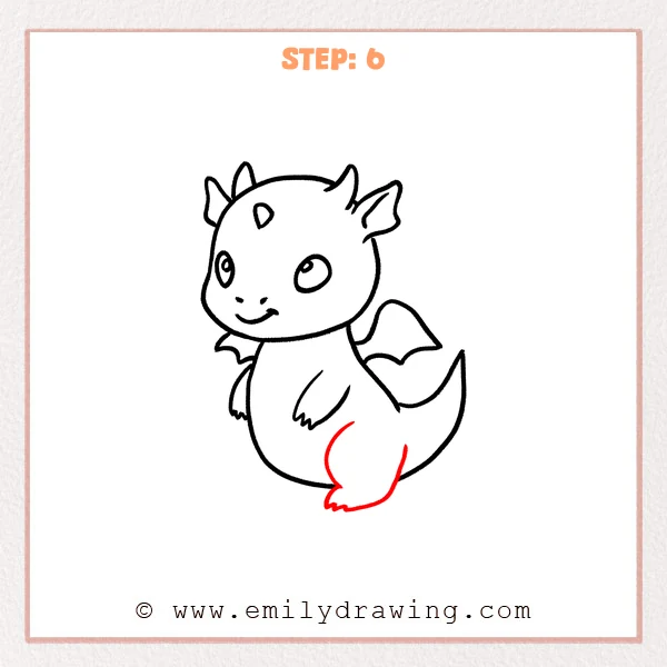 how to draw a cartoon dragon - Step 6 progression of the cartoon dragon drawing after the "draw the right leg" stage.