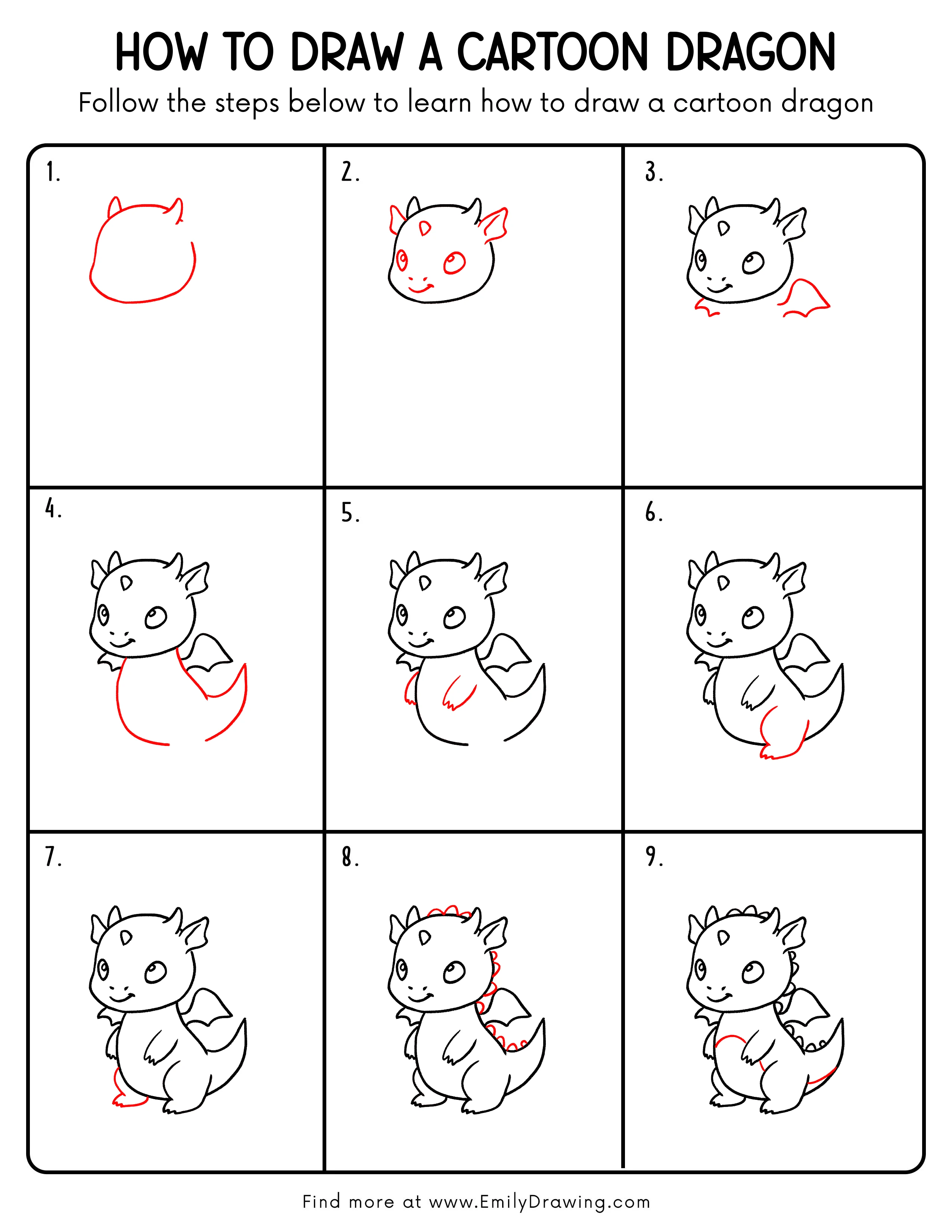 Printable Cartoon Dragon Drawing Guide