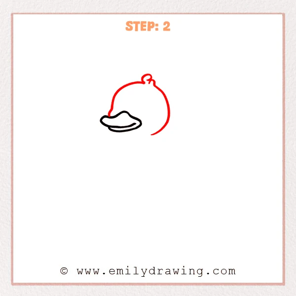 how to draw a cartoon duck - Step 2 progression of the cartoon duck drawing after the "add the head" stage.
