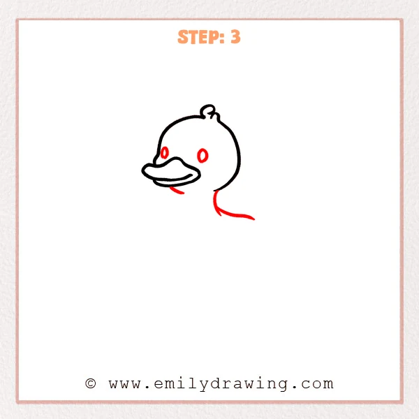 how to draw a cartoon duck - Step 3 progression of the cartoon duck drawing after the "draw the face and neck" stage.