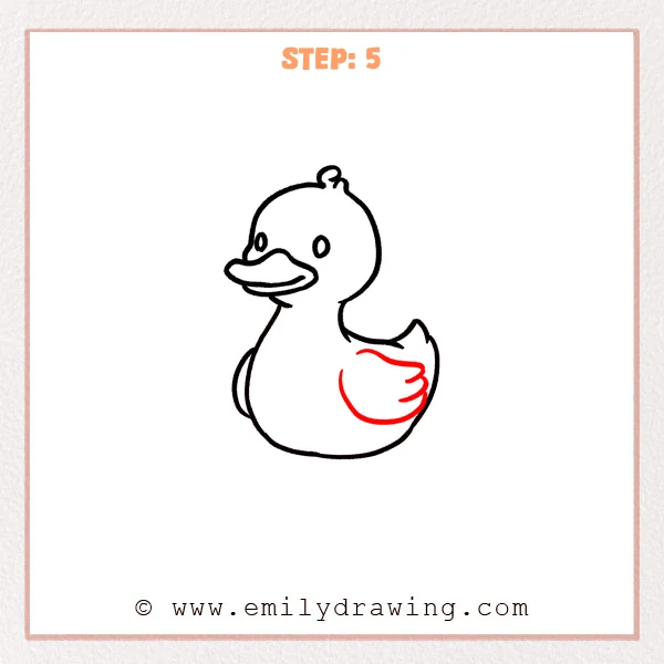 how to draw a cartoon duck - Step 5 progression of the cartoon duck drawing after the "add the wing" stage.