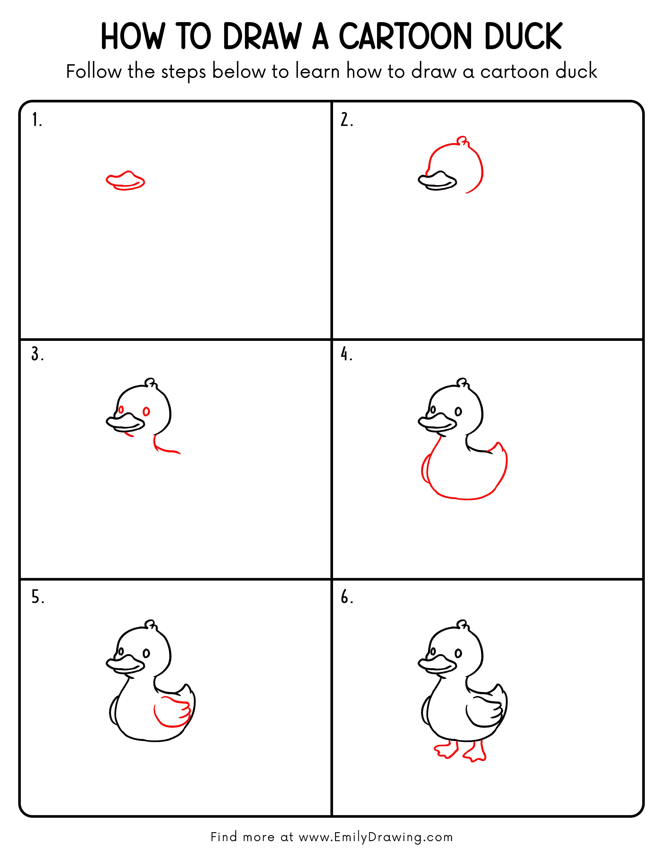 Printable Cartoon Duck Drawing Guide
