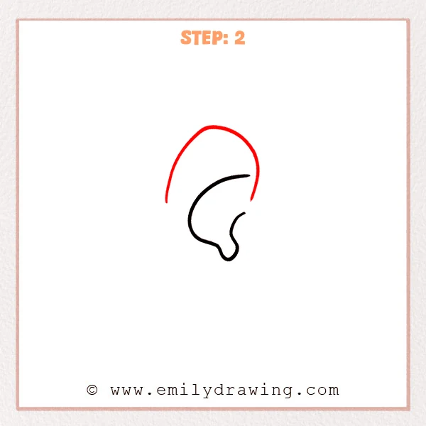 how to draw a cartoon ear - Step 2 progression of the cartoon ear drawing after the "add the upper fold" stage.