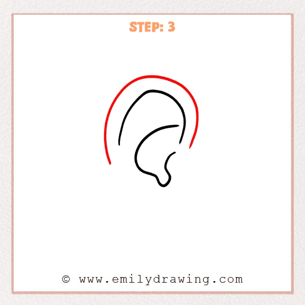 how to draw a cartoon ear - Step 3 progression of the cartoon ear drawing after the "outline the outer rim" stage.