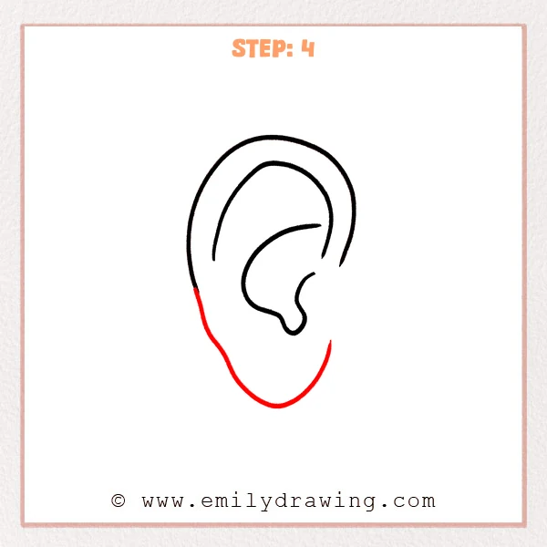 how to draw a cartoon ear - Step 4 progression of the cartoon ear drawing after the "complete the ear shape" stage.