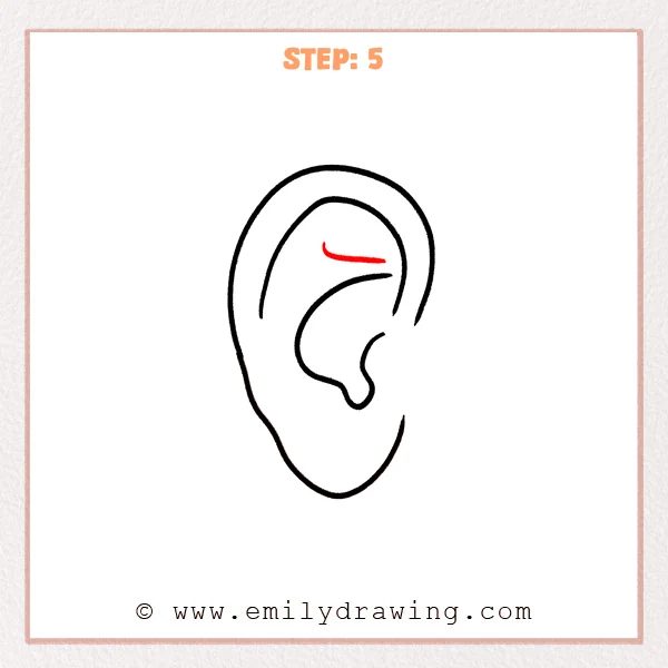 how to draw a cartoon ear - Step 5 progression of the cartoon ear drawing after the "add an inner crease" stage.