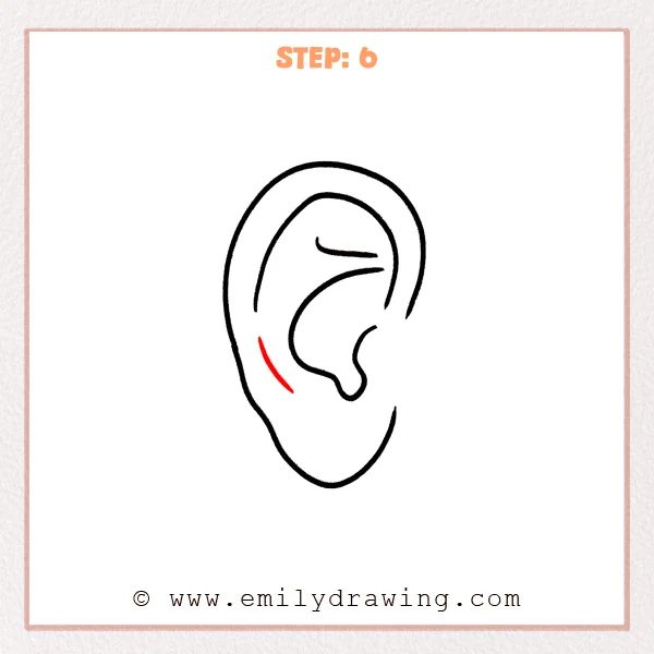 how to draw a cartoon ear - Step 6 progression of the cartoon ear drawing after the "finish with a side fold" stage.
