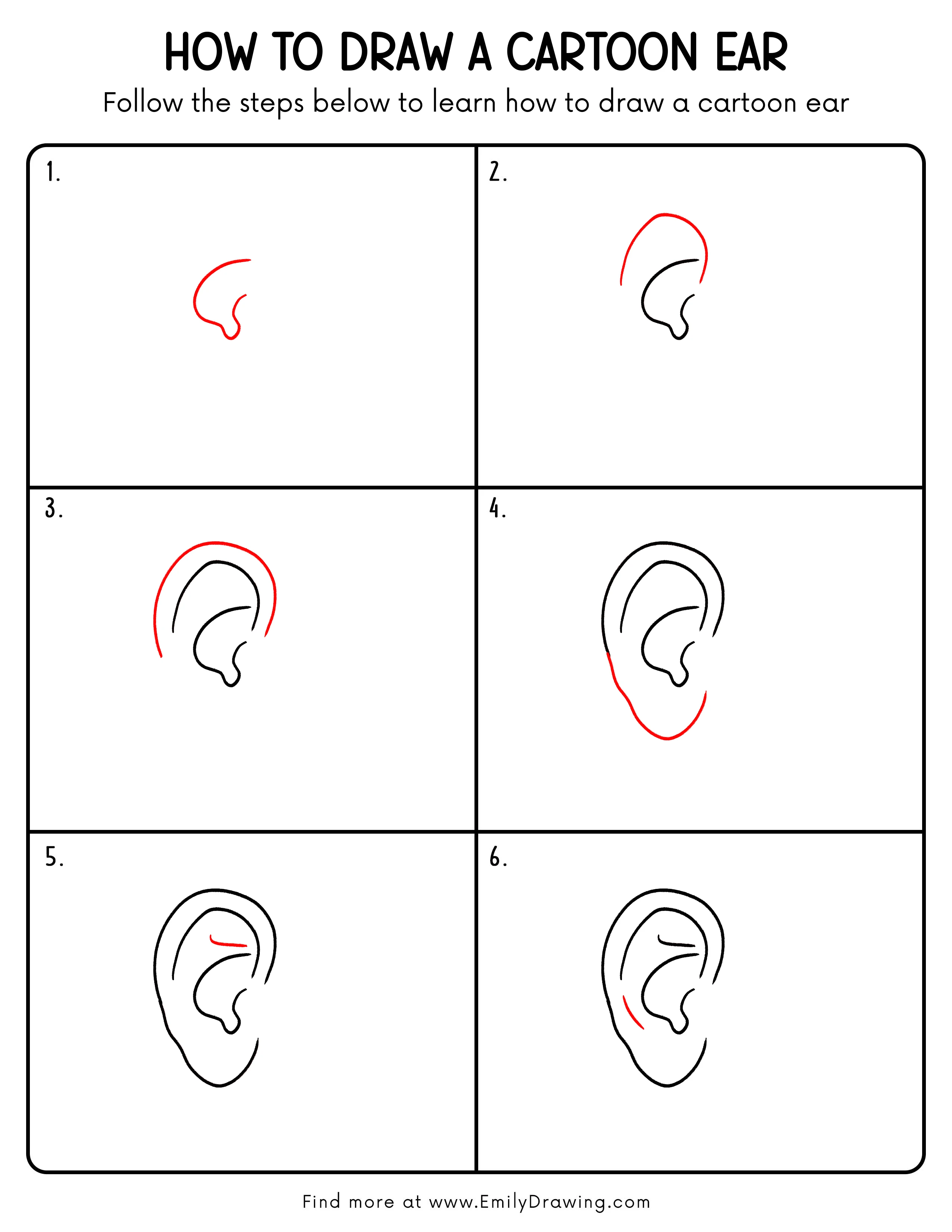 Printable Cartoon Ear Drawing Guide
