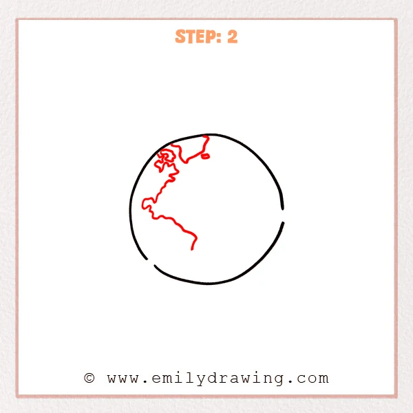 how to draw a cartoon earth - Step 2 progression of the cartoon earth drawing after the "add north america" stage.