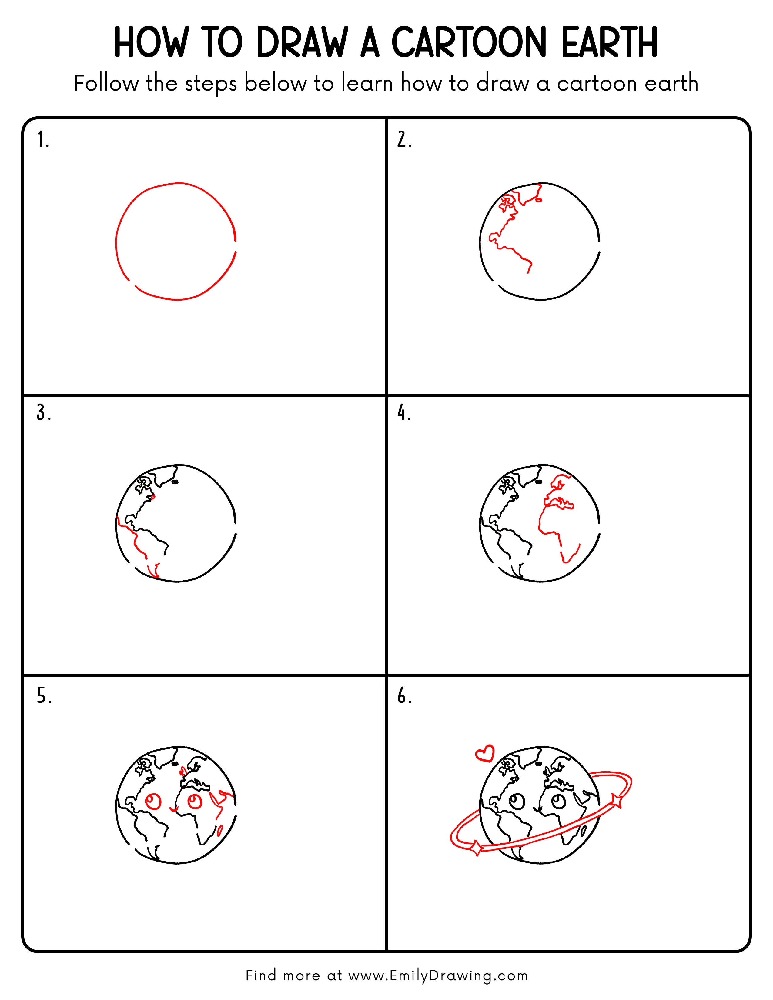 Printable Cartoon Earth Drawing Guide