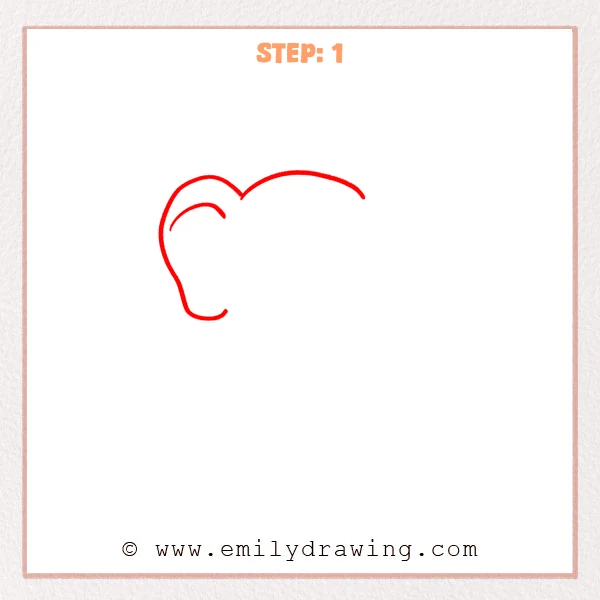 how to draw a cartoon elephant - Step 1 progression of the cartoon elephant drawing after the "draw the first ear" stage.