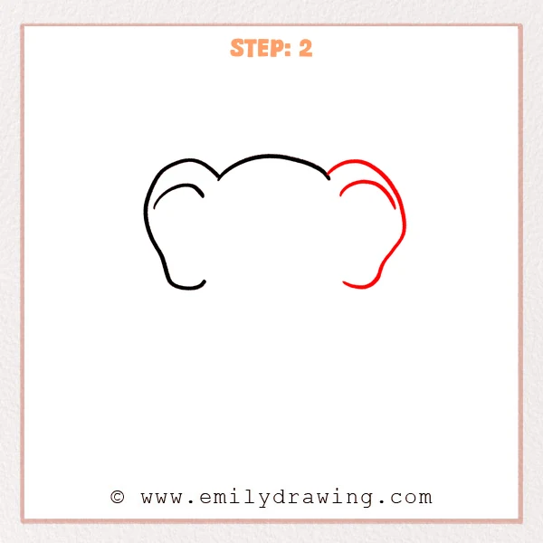 how to draw a cartoon elephant - Step 2 progression of the cartoon elephant drawing after the "add the second ear" stage.